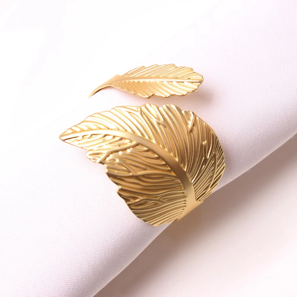 

12Pcs New Creative Matte Gold Feather Napkin Rings Holder Rings For Thanksgiving Wedding Christmas Dinning Table Decoration