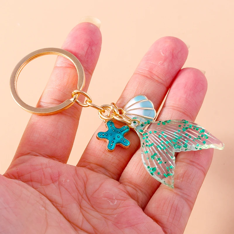 Niedliche Emaille Seestern Muschel Schlüssel anhänger Shinn ing Fischschwanz Anhänger Schlüssel ringe Souvenir Geschenk für Frauen Männer Auto Schlüssel Handtasche Schlüssel anhänger – Detail 1