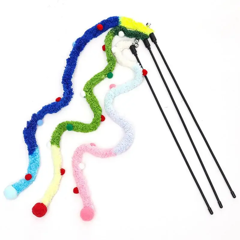 

Cat Interactive Toy Coarse Wool Cat Teaser Cat Teaser Funny Caterpillar Colorful Rod Christmas Hairball Teaser Wand Pet Supplies