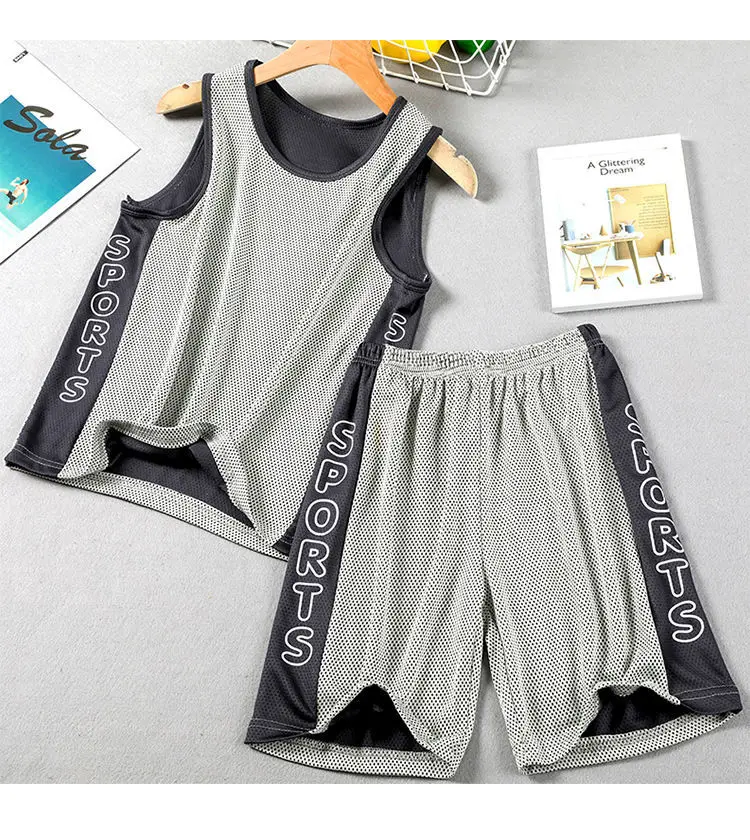 women's clothing sets	 Boys Vest Suit Summer Basketball Big Boy Quick-Drying Shorts Korean Version Children'S Mesh Sleeveless Baby Sports Handsome twin clothing sets	