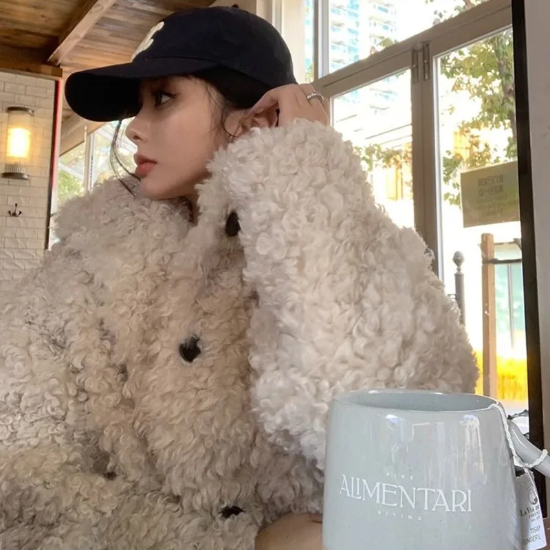Autumn Winter Lamb Wool Medium Long Coat Fluffy Faux Fur Overcoat Women Elegant Thick Warm Faux Fur Jacket Female 2023 Loose Top