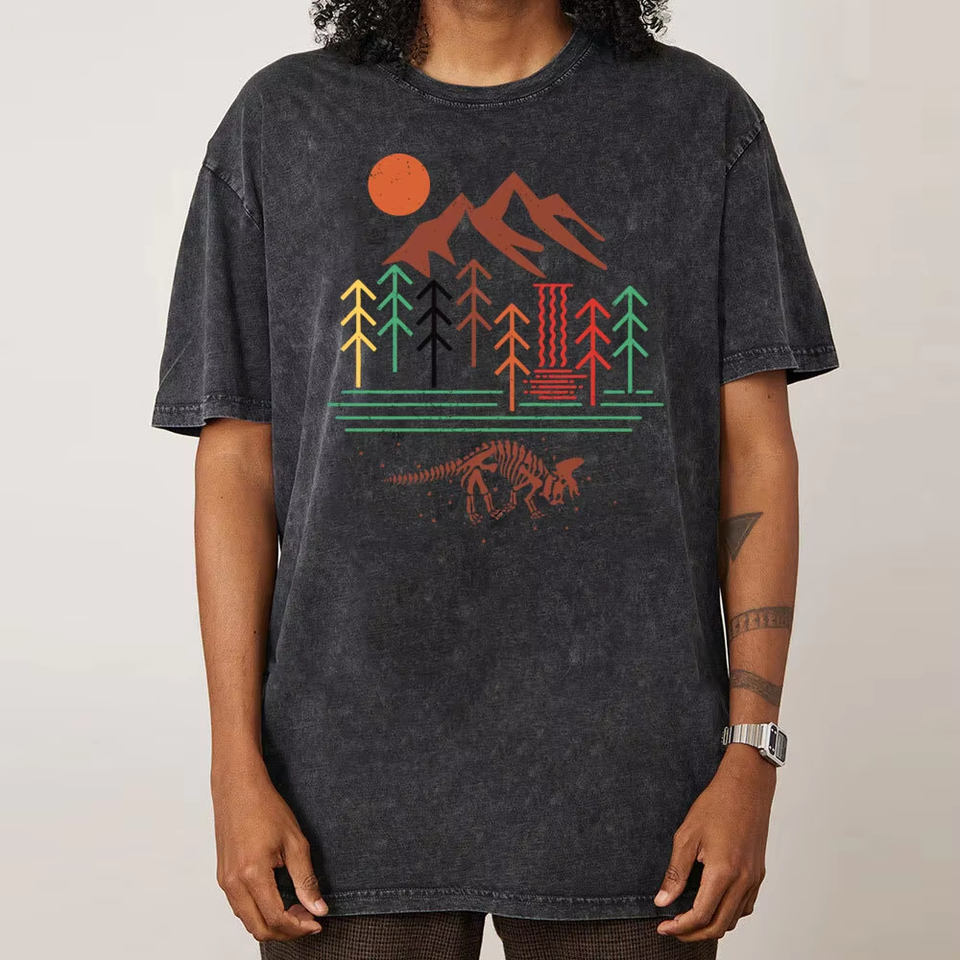 Creative and cool pure cotton retro T-shirt, classic discounted round-neck washed top, neutral short-sleeved clothing