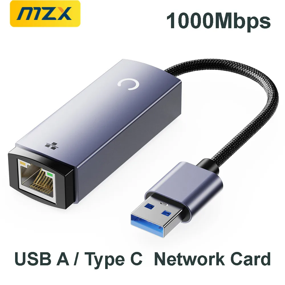 MZX 1000Mbps 네트워크 카드 어댑터 USB 3.0 유형 C A - RJ45 1G 기가비트 이더넷 인터넷 네트워킹(노트북 PC 액세서리용)