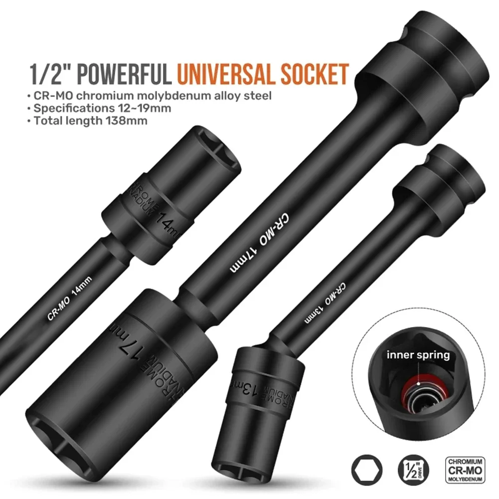 1/2inch 138mm Square Interface Impact Wrench Hex Socket Head Adapter Spanner Converter 12-19mm Extended Hexagonal Socket 2
