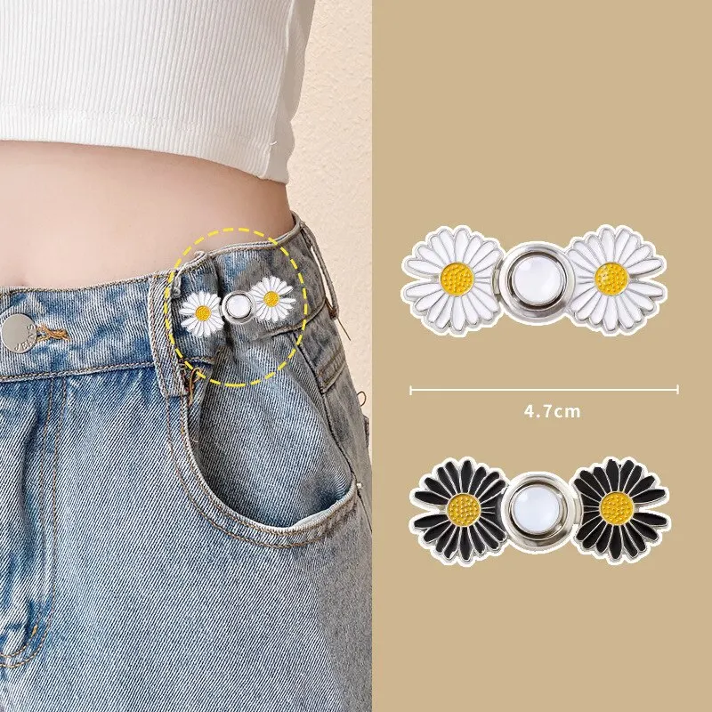 Daisy Flowers Pants Brooches 2 Pcs Buckle Pins Tighten Waist Waist Clip Adjustable Snap Detachable Button For Pants Jeans