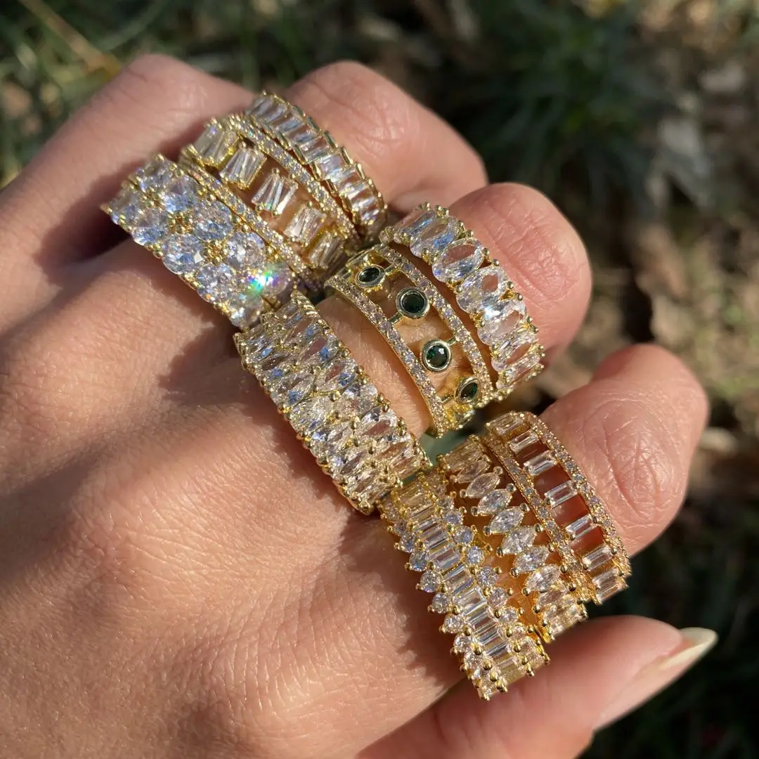 Oval Gold Color Eternity Rings For Women Fashion Geometry Cubic Zirconia Finger Ring Wedding Party