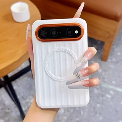 MagSafe Magnetic Shockproof Solid Color Protective Back Cover with Tile Pattern Design for Huawei Pura X View (White)