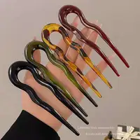 U-Shaped Hair Stick Fashion Tortoiseshell Acetate Hairpin Women Geometric Headwear Fork Girls New Hair Clips Accessories 4