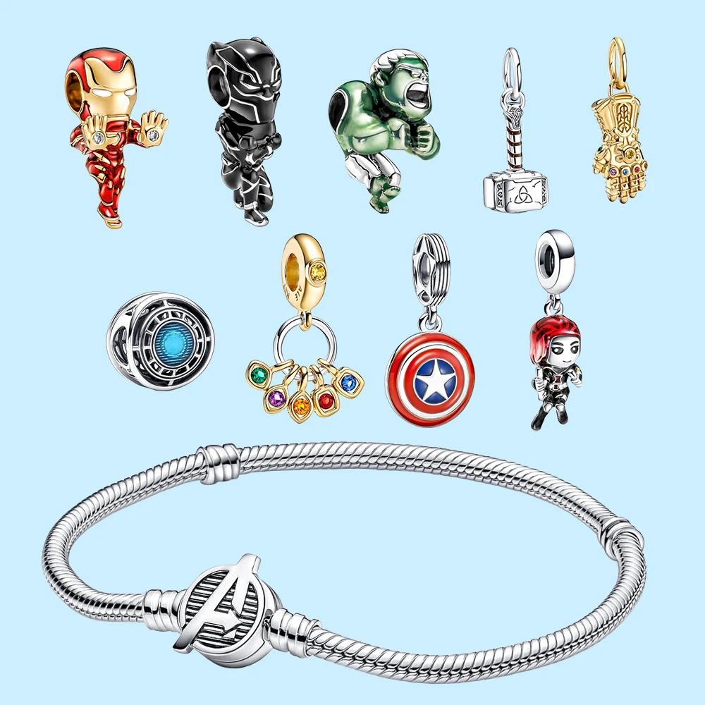 Charm de la colección Pandora moment de Los Vengadores de Marvel, S925 superhéroe de plata de ley, cumpleaños, Iron Man, Capitán América| | - AliExpress