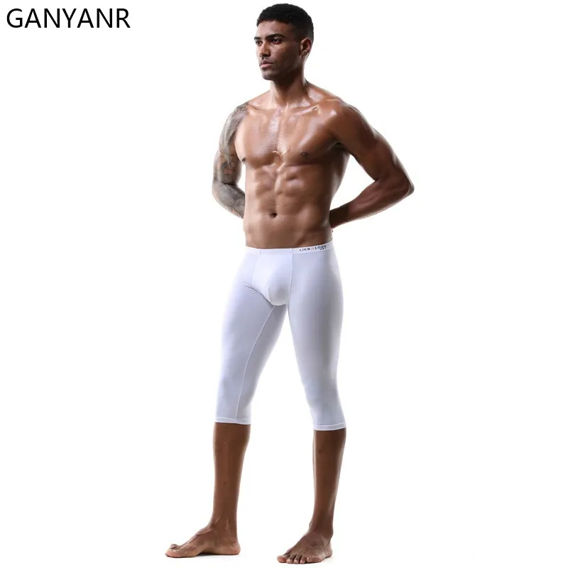 GANYANR Running Tights Men Gym Leggings Sportswear Compression Shorts Fitness Sport Basketball Sexy Yoga Crossfit Training Pouch