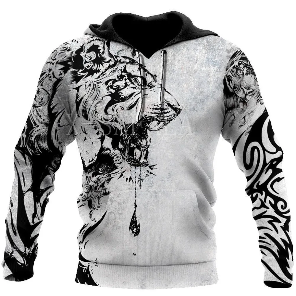 thumbnail image 1 of Sudadera con capucha unisex con estampado 3D de tatuaje de león y tigre de primavera y otoño para hombre, estilo hip hop, estilo Harajuku, básico, de calle, de gran tamaño, 1 of 4