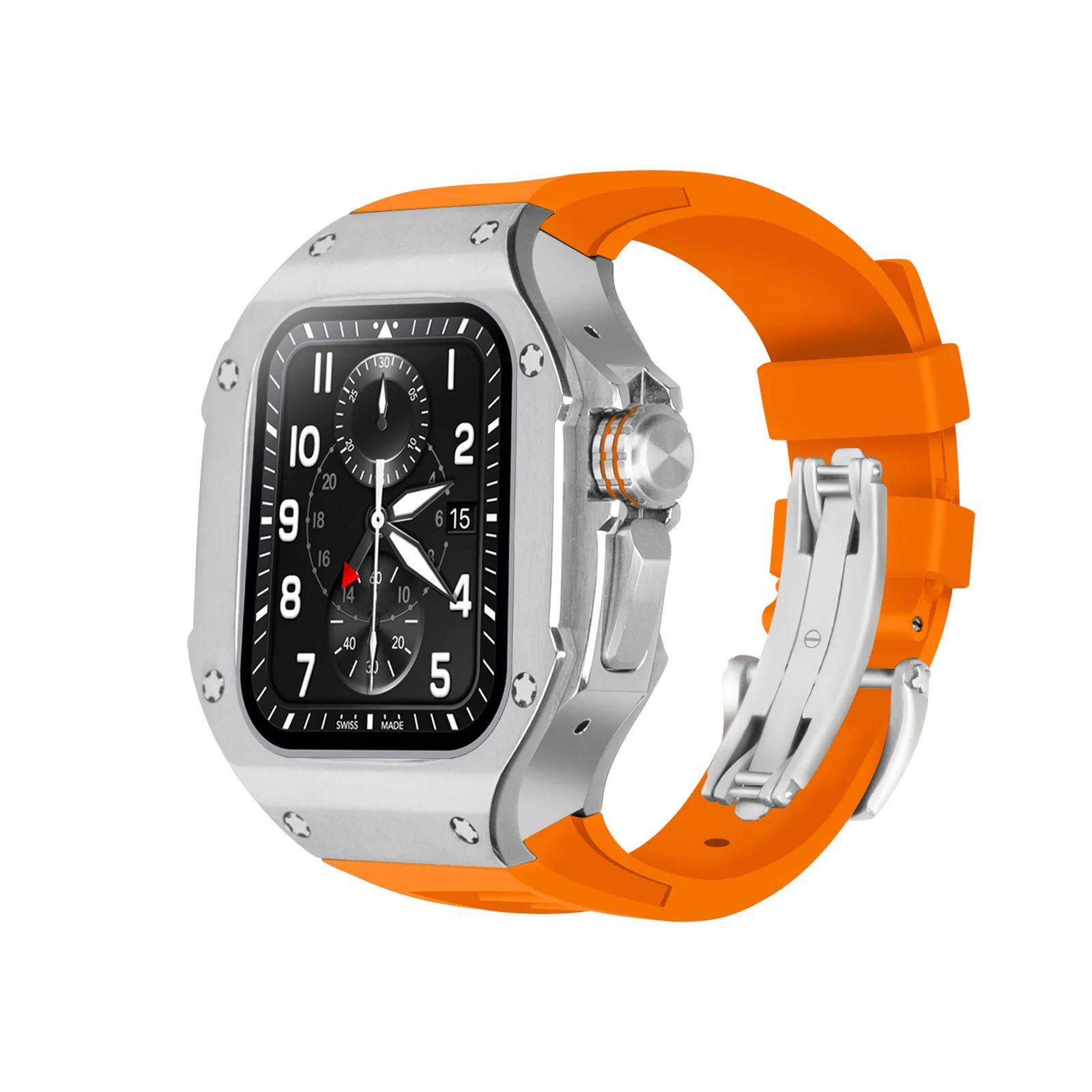 Luxury Stainless Steel Case Modification Kit for Apple Watch 8 Ultra Rubber Band IWatch Series 8 49mm Sport Bracelet Refit Mod