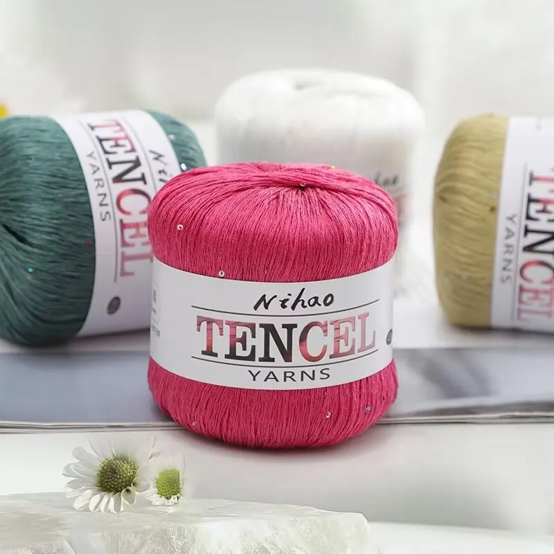 40g Tencel Sequins Cotton Yarn for DIY Hand Knitting Crocheting Craft Soft Warm Silk Solid Knitting Thread Yarn for Shawl Scarf 2
