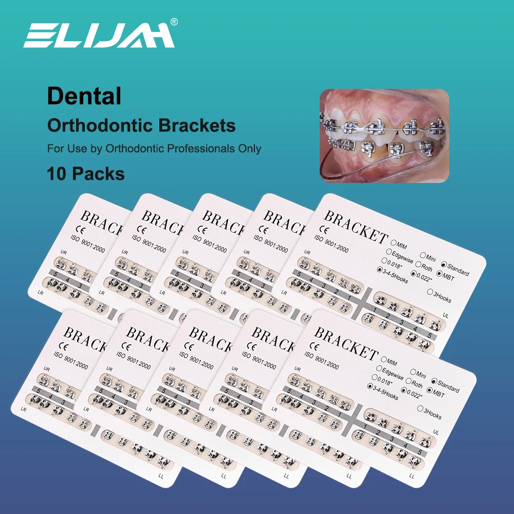ELIJAH 10pack Dental Orthodontic Mini Roth Bracket Standard MBT Metal Braces Dental Orthodontic Edgewise Brackets