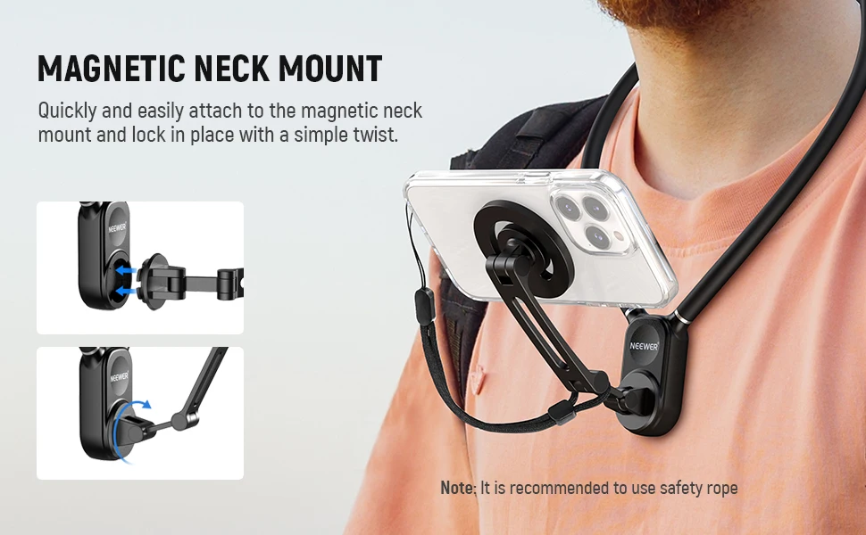 NEEWER Magnetic Neck Holder w/Hands-Free Chest Mount for /DJI/Insta360/Magsafe i