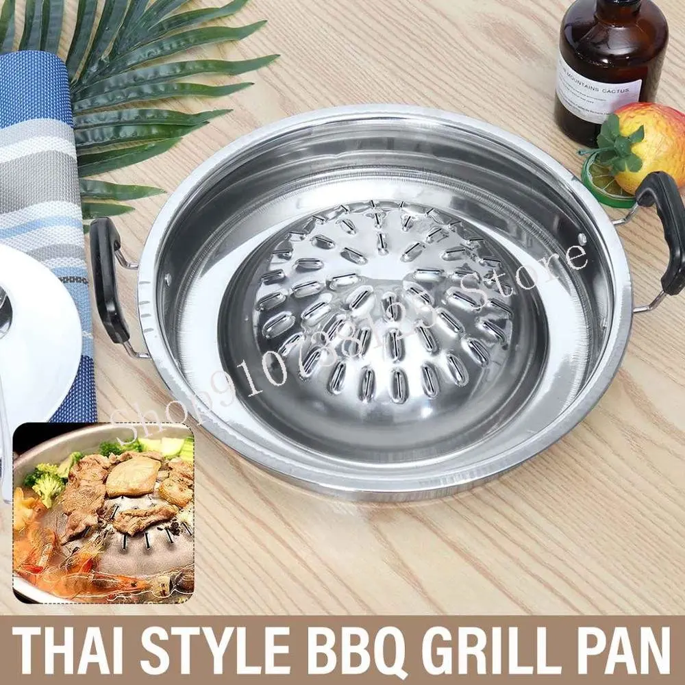 Thai Style BBQ Grill Pan 36cm bbq grill pan Aluminum Barbecue Topper Stovetop Plate Barbecue Pan Basket Steamer Cookware Kitchen Cooking Tools