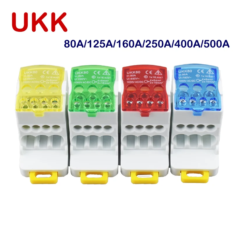 Terminal Block UKK80A UKK125A UKK160A Electric Wire Connector 1 in many Out Din Rail distribution Wiring Accessories Blue Yellow