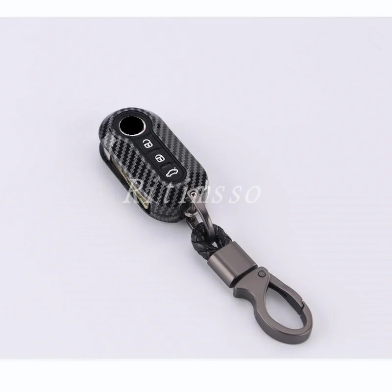 Glossy Carbon ABS Key Fob Case Cover key case key case cover car key shell For Fiat 500 Panda Punto Bravo Key Shell Protect Accessories