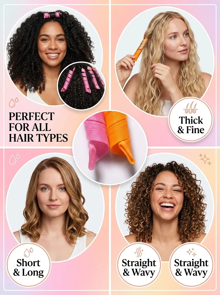 Heatless Spiral Hair Rollers Set for Effortless Overnight Curls