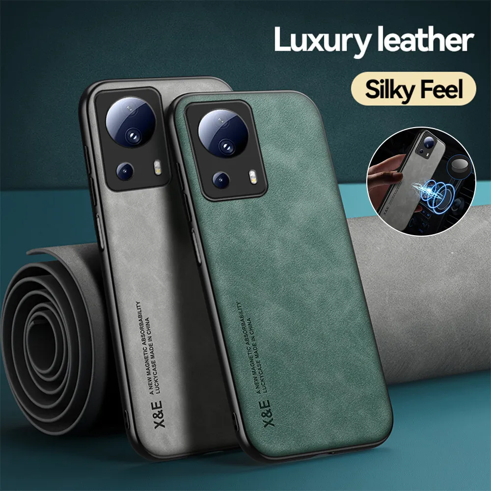 For Xiaomi 13 Lite Case Lambskin Magnetic Back Leather Coque Xiomi Mi 13Lite Mi13 Light 5G 6.55" Silicone Frame Protection Cover_voghion.com