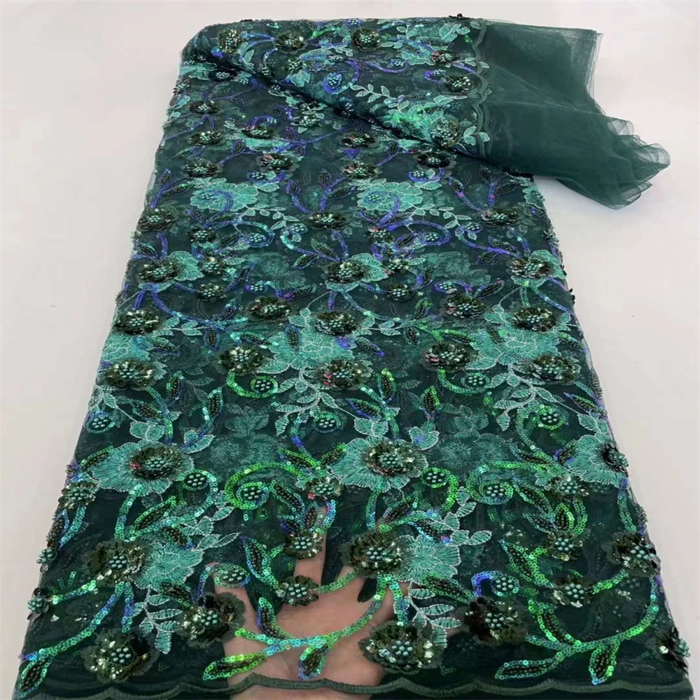 

Latest African Tulle Laces Fabric With Beaded Sequins 5 Yards High Quality Embroidery Nigerian Material French Tulle Lace WS-250