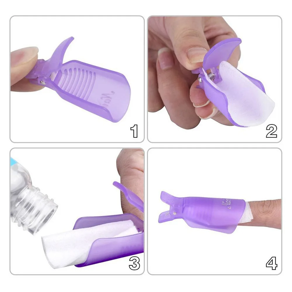 10 sztuk plastikowe Nail Art nakładki usuwające Manicure klips do paznokci zmywacz do żelu UV Wrap Cleaner wielokrotnego użytku palce porady Nails Tool