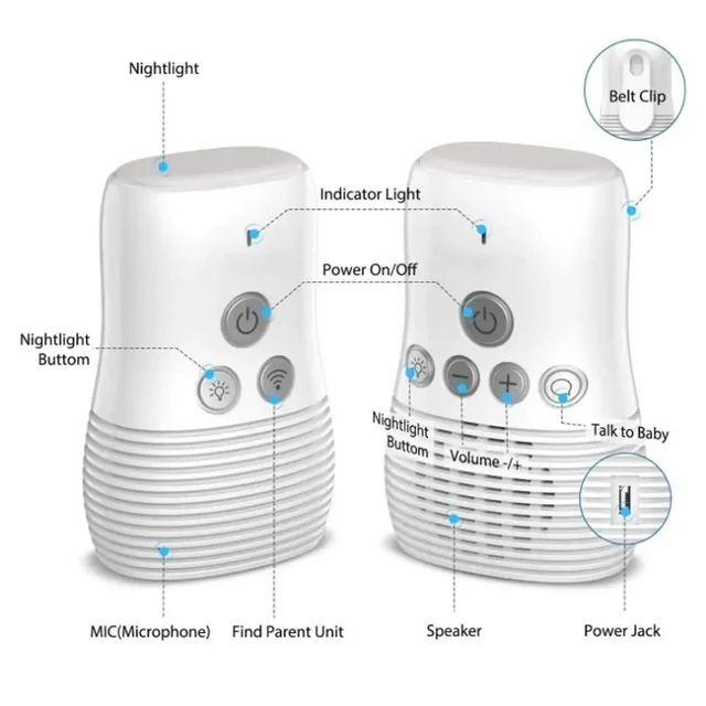 2.4Ghz Wireless Baby Monitor Small Portable Audio Baby Monitor Two-way Audio Function Intercom Rechargeable Battery 3