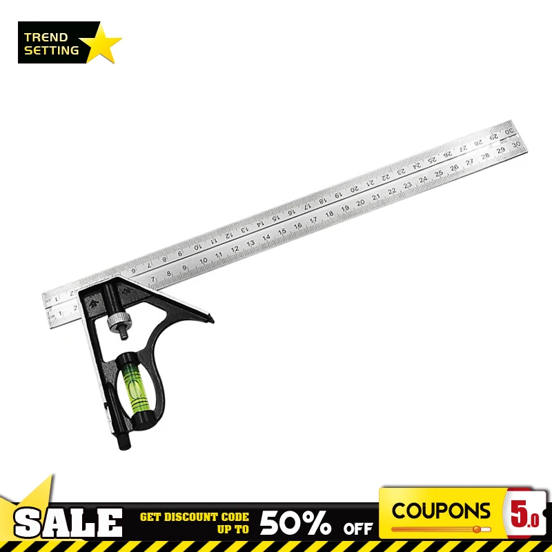300mm Square Angle Ruler Measuring Tool Kit Stainless Steel Aluminium Durable Adjustable Combination Spirit Level Woodworking