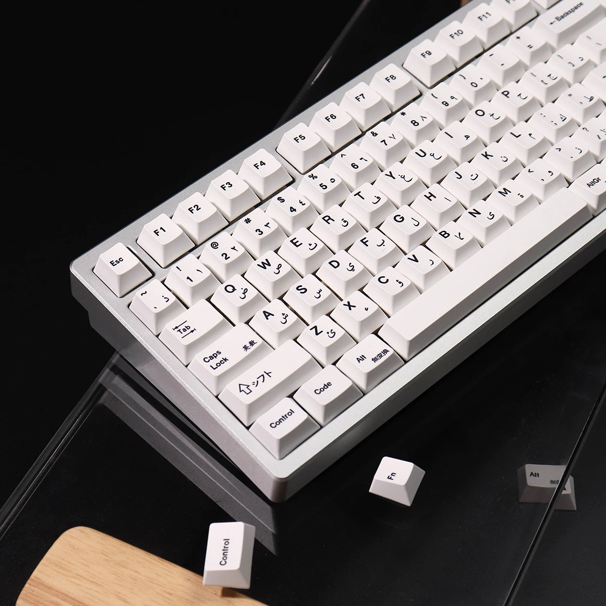 أغطية مفاتيح عربية بيضاء بسيطة 142 مفتاحًا PBT Dye...