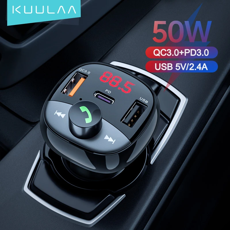Kuulaa 50ワット車の充電器fmトランスミッタのbluetoothカーオーディオmp3プレーヤーtfカードカーキットqc Pd Usb車急速充電器 Iphone 13 12 Car Chargers Aliexpress
