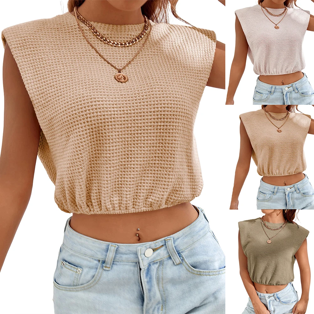 

Ailne Summer Knitted Tank Tops For Women Casual Round Neck Simple Solid Color Loose Sleeveless Pullover Crop Tops Inner Cloth