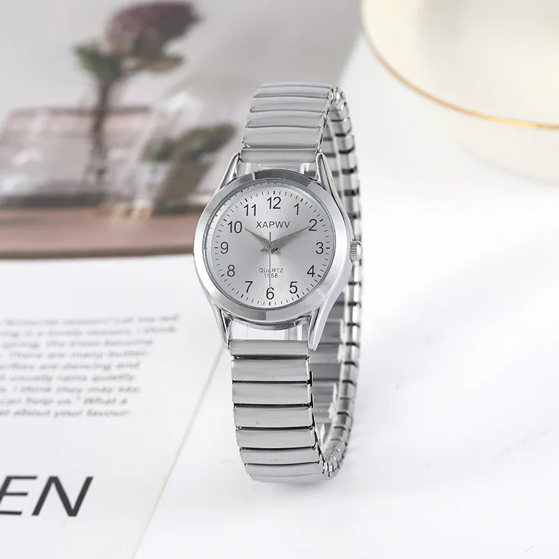 Man Women Couple Wrist Watches Stainless Steel Band Alloy Lovers Business Movement Wristwatch Elastic Strap Band Quartz Watch 5