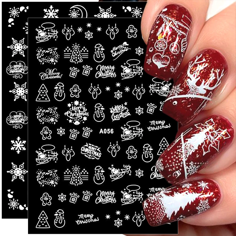 

Christmas Nail Stickers White Snowflake Sticker Xmas Nail Decals 3D Self Adhesive Nail Art Stickers Manicure Design DIY Nails