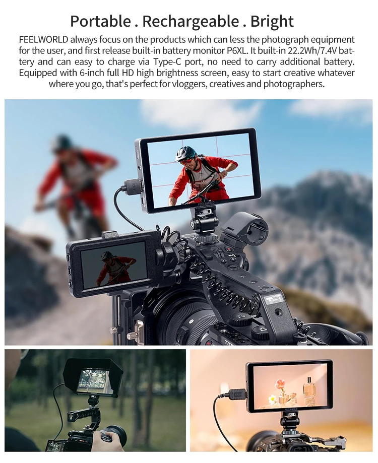 Description Picture 3 of itemFEELWORLD P6XL 6-inch aluminum built-in battery photography monitor 4K HDMI-compatible high brightness 1200nit FHD IPS