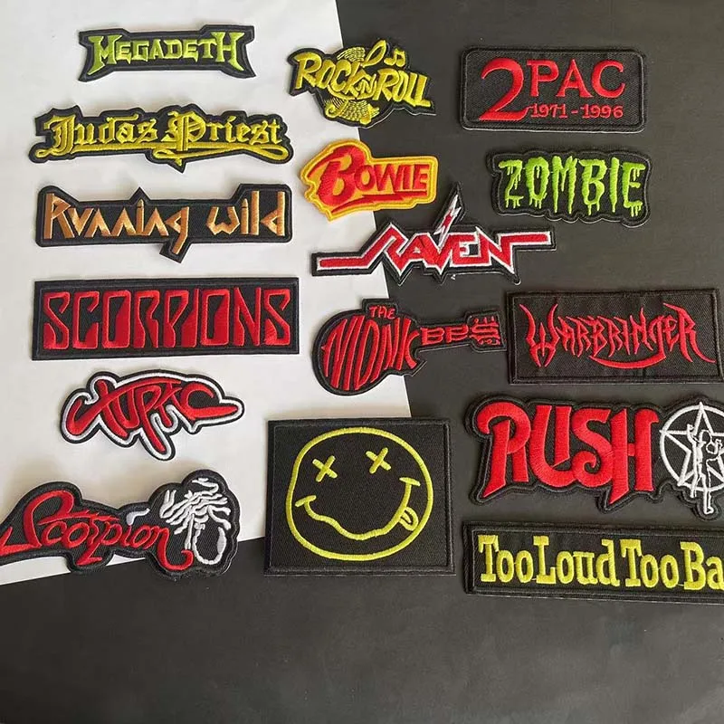 10 Teile/satz, Punk Rock Band Kleidung Abzeichen Buchstaben Aufkleber Stoff Applikation Stickerei Eisen auf Patches, DIY Nähen auf Patch Für Kleidung – Detail 4