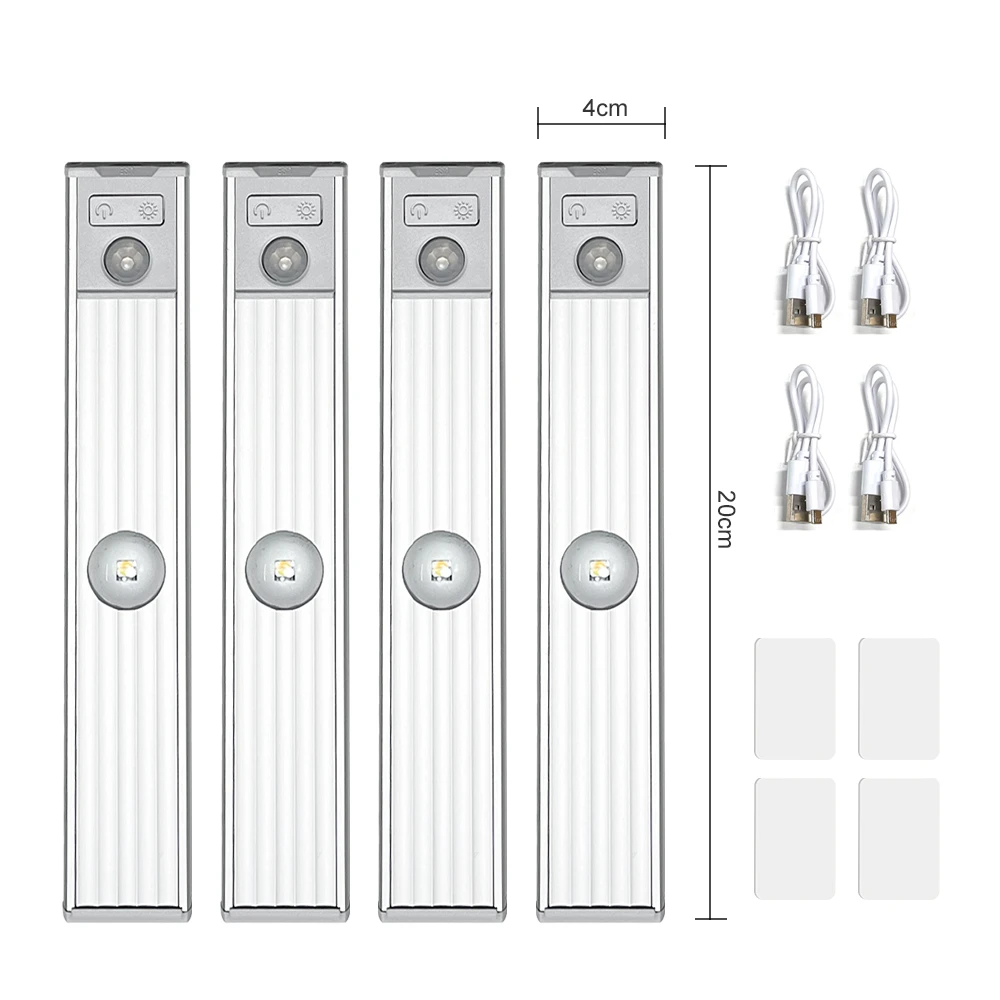 

4pcs/lot 20CM Length 1 LED Motion Sensor Light USB Rechargeable Interior Closet Cabinet Light