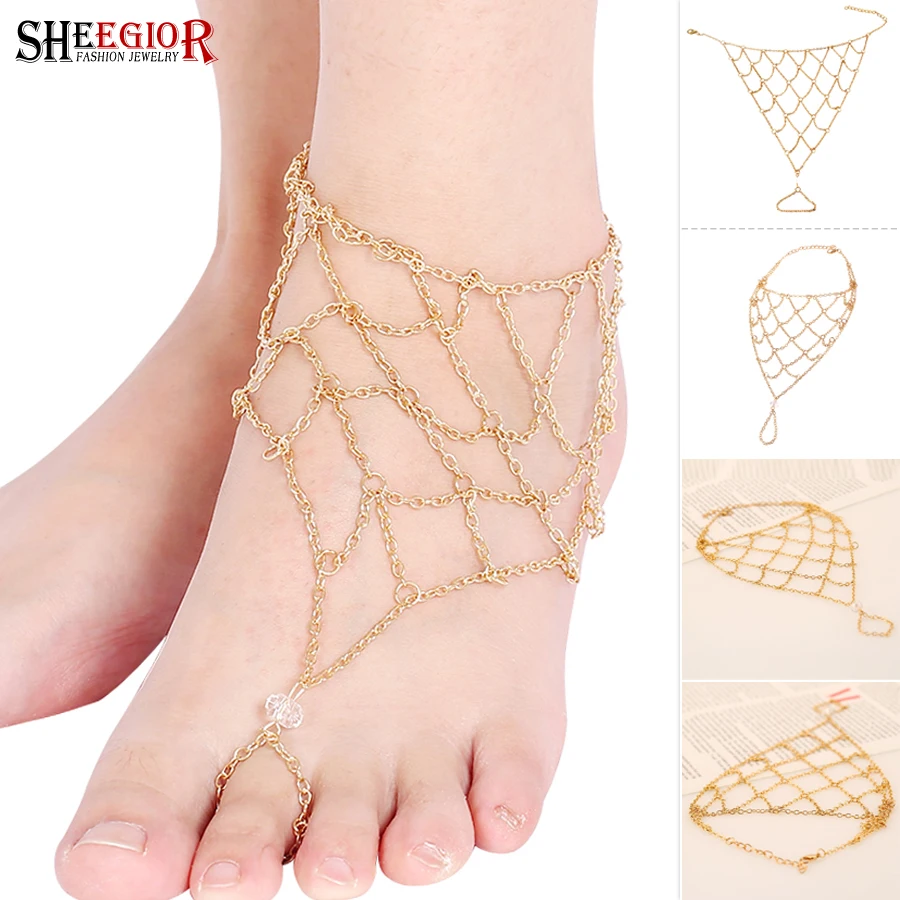 

Sexy Barefoot Foot Chains Anklets for Women Men Accessories Summer Beach Gold color Mesh Toe Chains Anklet Bracelets Anklet Gift
