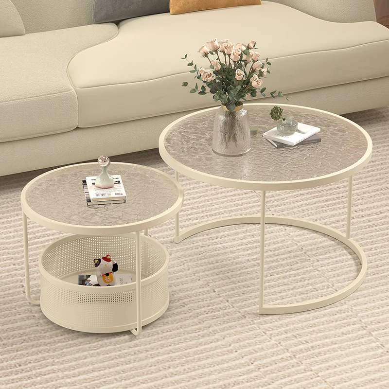 Round cream wind creative sofa living room home integrated combination coffee table small apartment glass round table