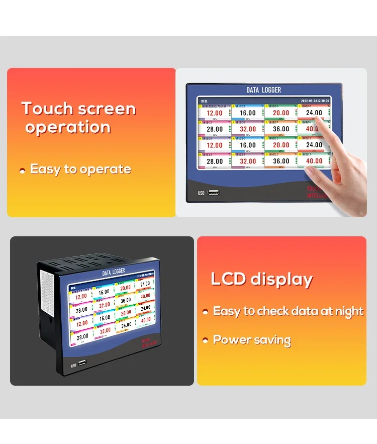 7 inch Multi-channelTouch Screen temperature humidity data logger 8/16 channel t