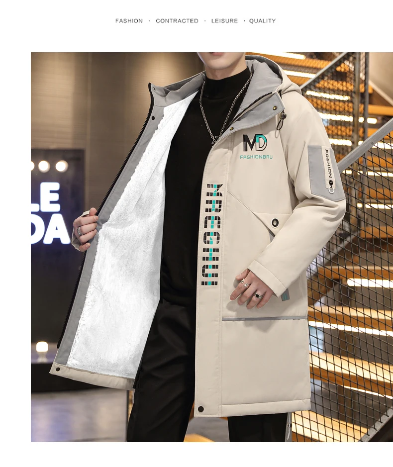 Lässige Herren-Fleecejacken mit Kapuze 2026 Herbst Winter Mittellange Verdickte Plüsch-Mäntel Jugendliche Oberbekleidung Winddichte Parkas – Detail 17