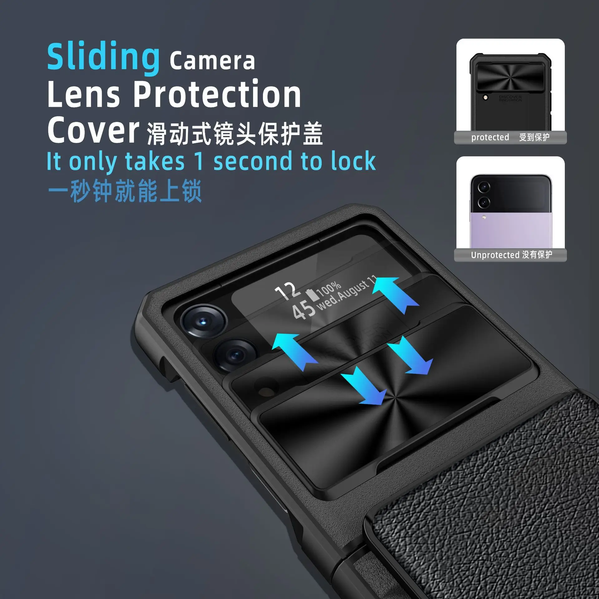 Slide Lens Camera Protection Phone Case For Samsung Galaxy Z Flip 4 Flip4 5G Slot Card Holder Armor Rugged Shockproof Cover