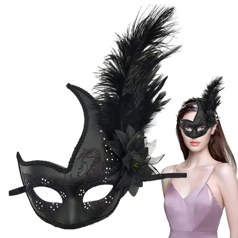 

Feather Masquerade Face Cover Half Face Cover Reusable Portable Carnival Halloween Party Facial Cover For Mardi Gras