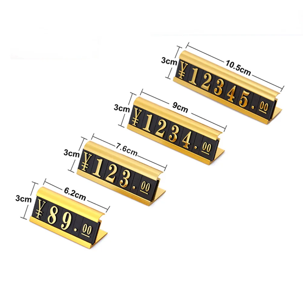 Xl Gold Metal Price Sign Display Holder Arco Inclinato A Forma Di L Frame Digit Numero Regolabile Cartellino Del Prezzo Block Counter Top Plate