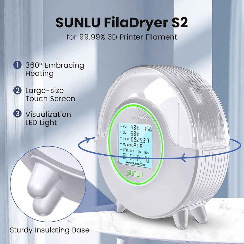 3D 프린터용 필라멘트 건조기 상자, PLA PETG ABS 나일론 PA 필라멘트 보관 탈수기, SUNLU S2
