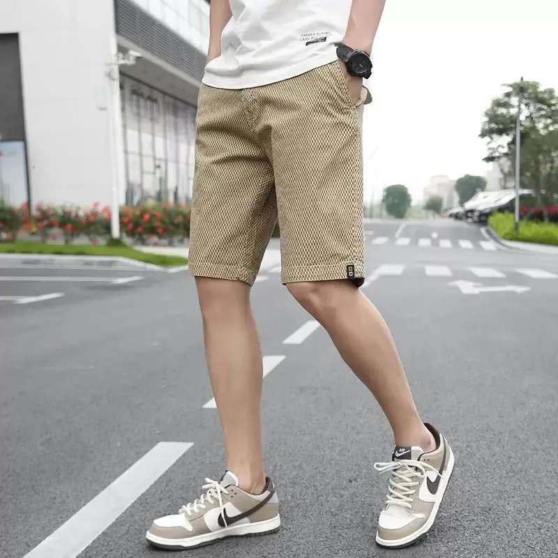 American Trendy Casual Loose Straight Shorts Men's Elastic Waist Drawstring Patchwork Pockets Straight Beach Cool Sport Shorts