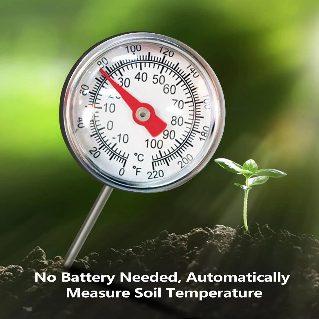 Backyard Compost Stainless Steel Soil Thermometer compost soil thermometer With 26mm Dial Display Stainless Steel Stem-10℃ to 100℃ for Compost Heap Soil