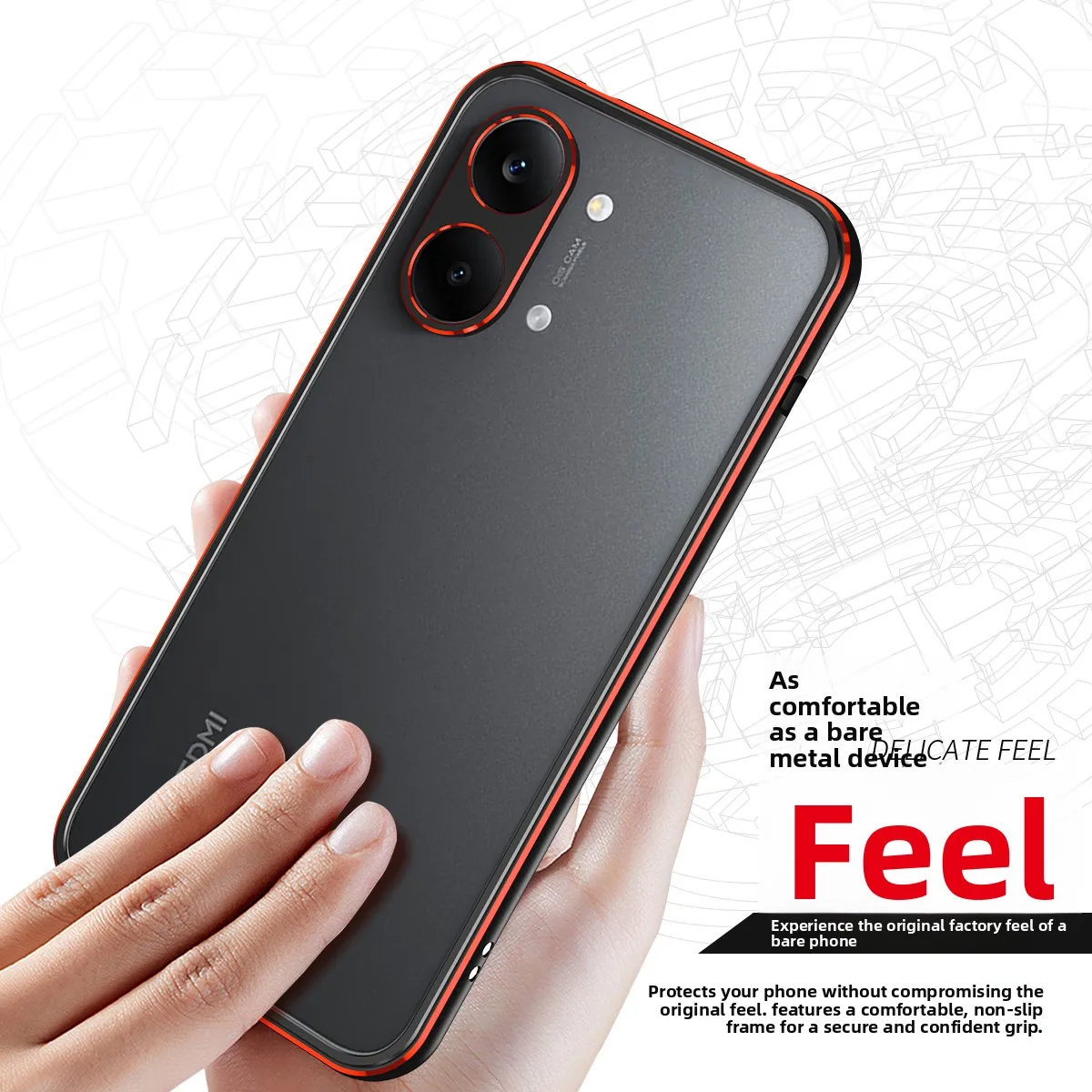 Luxury Aluminum Alloy Frame Shockproof Case with Bare-skin Feel and Metal Lens Protector