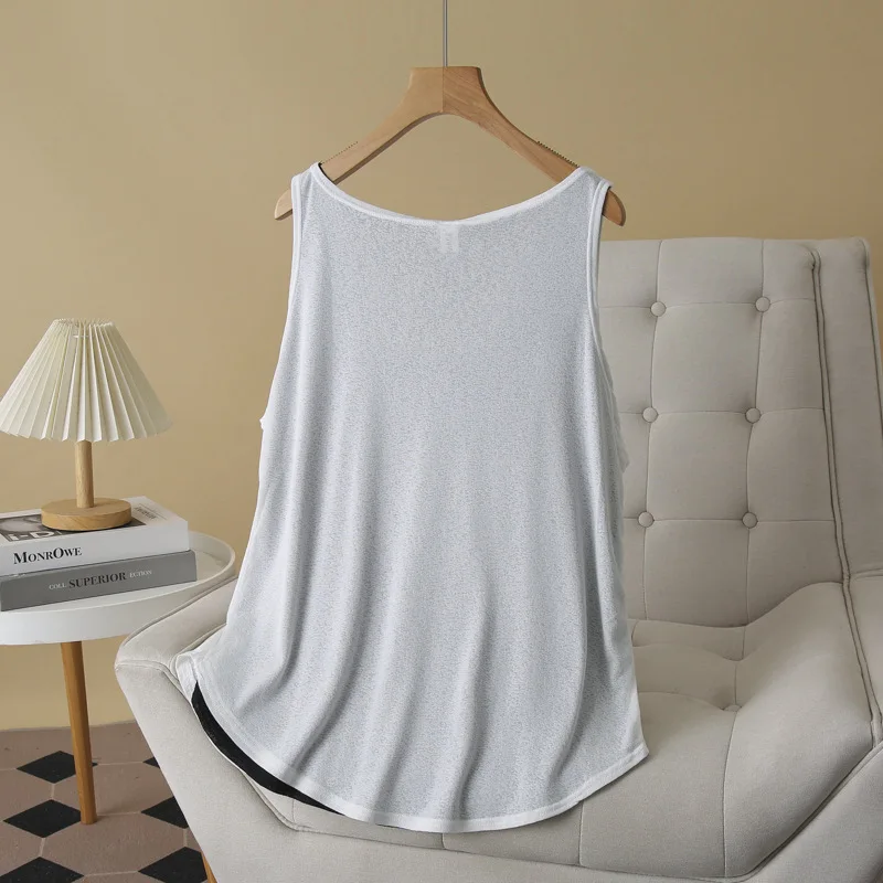 Summer New Plus Size Tank Top Women's Wear 100KG Casual Thin Elastic Double Layer Sleeveless Vest 1650