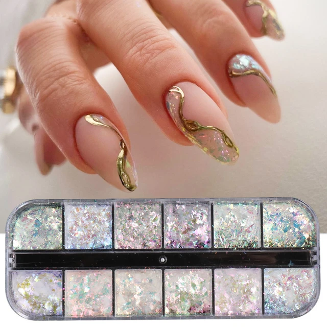 Opal Crystal Iridescent Nail Powder Ice Edelweiss Glitter Flakes Aurora  Holographic Sequins Nail Art Paillette Winter Decor SWXR - AliExpress