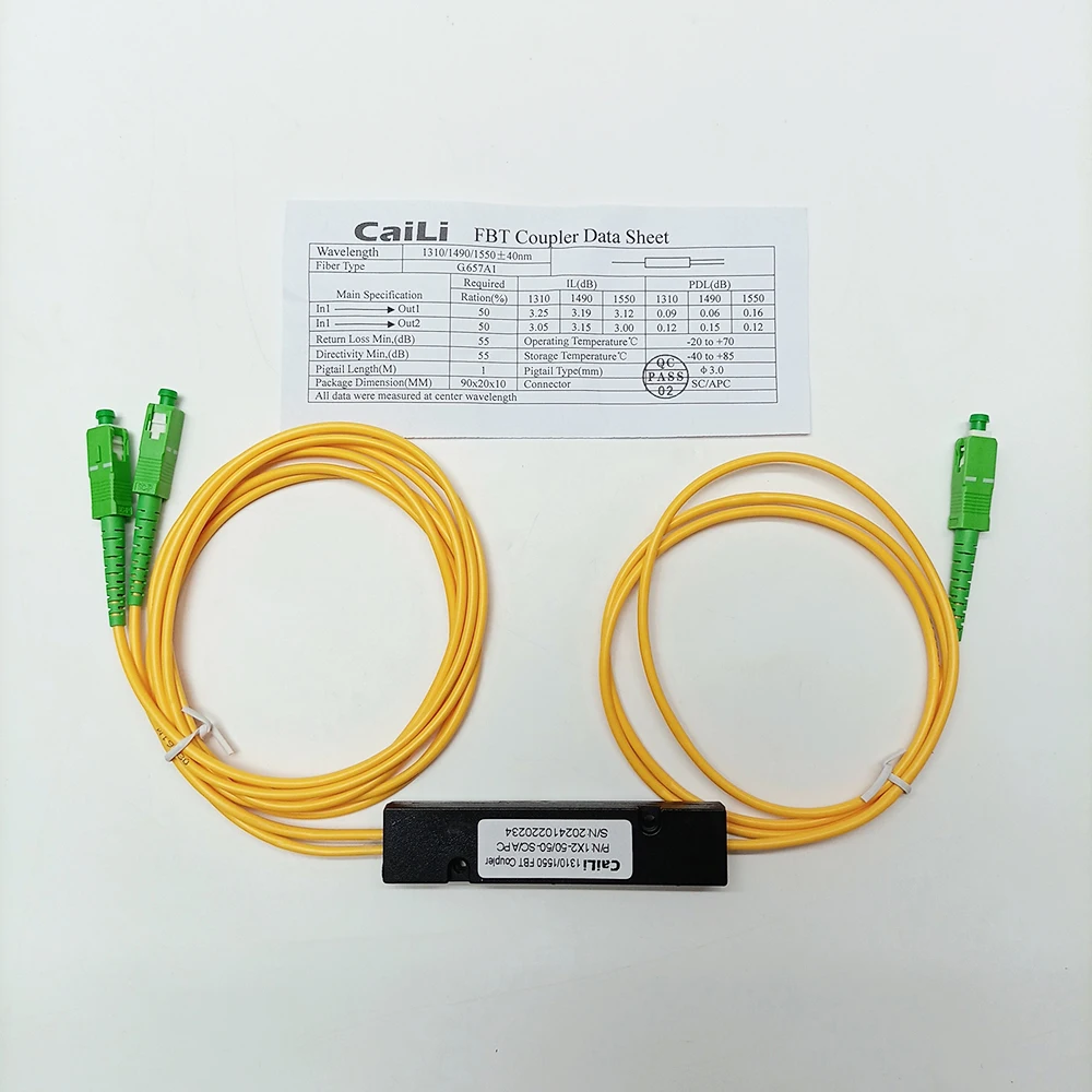 SC APC/UPC 1X2 FBT Fiber Optic Cable Cord Sleeve Taper Type Splitter Computer 1 Point 2 Fiber Optic Splitter Box Tapered 1 To 2